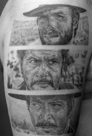 肩部黑灰逼真的西方演员纹身图案