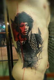 腰侧奇吉米·亨德里克斯的纹身图案