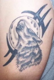 肩部黑灰Wolf tattoo狼与月亮纹身