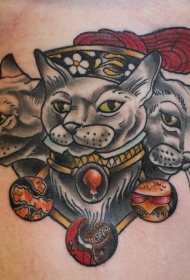 肩部插画风格猫标志纹身图案