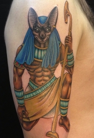 男性肩部彩色部落妖怪纹身图片