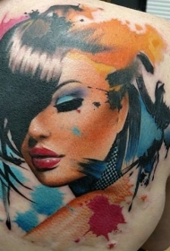 现代传统风格的彩色肖像女人纹身
