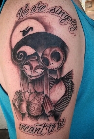 肩部棕色浪漫的主题色的怪物夫妇纹身
