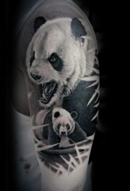 肩部黑白逼真大熊猫纹身图案