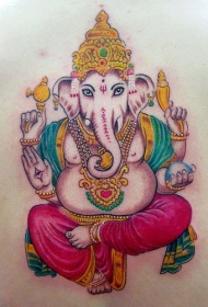 背部彩色印度教神象神纹身图片