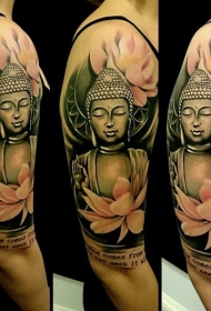 肩部壮观的彩色如来佛祖雕像纹身