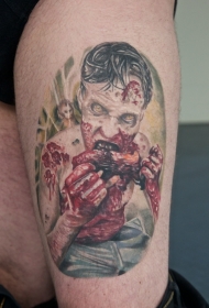 腿部嗜血的僵尸纹身图案