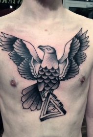 男性胸部简约黑白鸟纹身图案