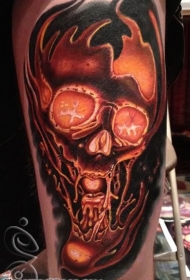 手臂彩色燃烧的骷髅和蜡烛纹身图案