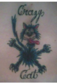 卡通疯狂的黑猫纹身图案