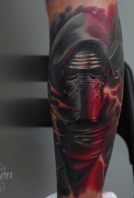 腿部彩色星球大战黑暗西斯英雄纹身图案