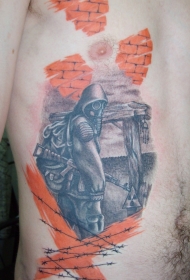 胸部士兵防毒面具纹身图案