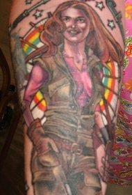 手臂彩色女人纹身图案