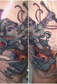 腿部古代女战士纹身图片