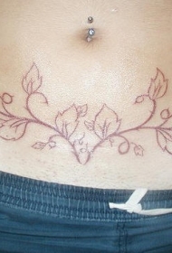 腹部棕色植物纹身图案