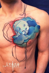 男性胸部卡通风格彩色纹身图案