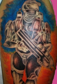 手臂彩色强壮战士的纹身图案
