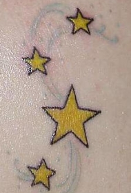 彩色黄色星星纹身图案