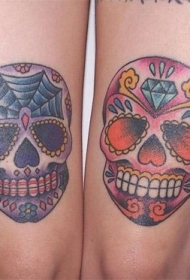 女性腿部彩色骷髅纹身图片