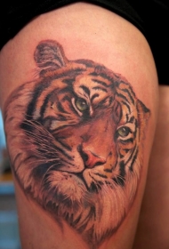 腿部老虎写实纹身图案