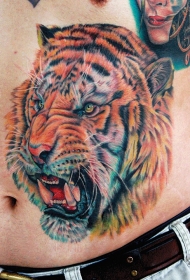 腹部愤怒的老虎纹身图片