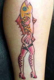 彩色鱼头人身纹身图片