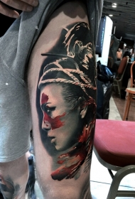 腿部彩色部落妇女纹身图案