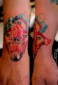 彩色房子手腕纹身