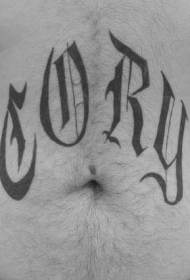 腹部字母黑色花体纹身图案