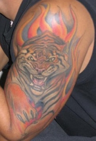 手臂彩色愤怒的老虎纹身图案
