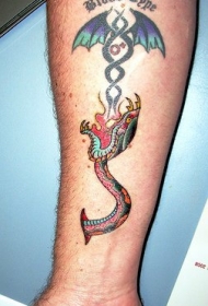 手臂彩色蛇和翅膀纹身图案