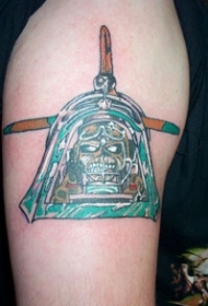 手臂彩色骷髅战斗机纹身图案