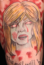 彩色丑陋的僵尸女人纹身图案