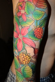 花臂彩色植物纹身图案