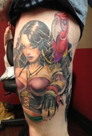腿部彩色诱人的女巫纹身图片