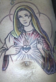 腹部彩色圣母纹身图案