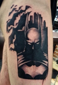 腿部黑白蝙蝠侠纹身图片