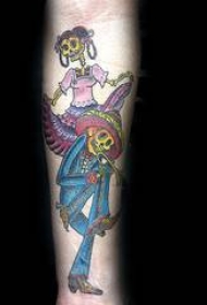 手臂彩色跳舞的骷髅架纹身图案