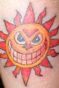 彩色卡通微笑的太阳纹身图案