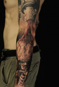 男性手臂骷髅写实纹身图案