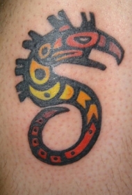 彩色原始部落的海马纹身图案