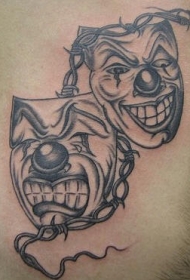 腹部黑白小丑面具纹身图案