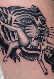 大腿老虎与女人纹身图案