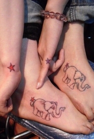 个性情侣脚背星星和大象纹身图案