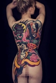 神奇民间传说九尾狐纹身日式纹身花臂和满背纹身图案
