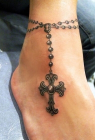 脚踝好看的十字架脚链纹身图案