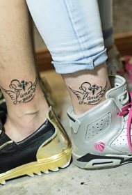 情侣脚踝十字架英文纹身图案
