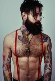 时尚欧美男人的花臂颈部纹身图案