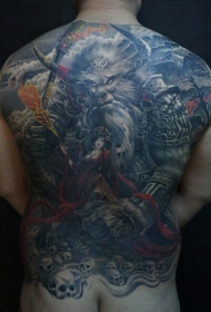 男士满背牛魔王和铁扇公主纹身图案