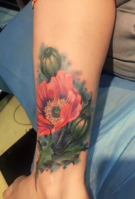 手臂罂粟花彩绘纹身图案